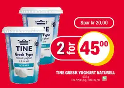 Coop Extra Tine gresk yoghurt naturell tilbud