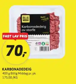 Bunnpris Billig Middag karbonadeig tilbud