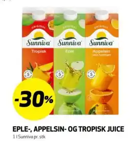 Bunnpris Sunniva eple-, appelsin- og tropisk juice tilbud