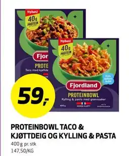 Bunnpris PROTEINBOWL TACO & KJØTTDEIG OG KYLLING & PASTA tilbud