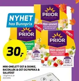 Bunnpris MINI-OMELETT OST & SKINKE, BACON,LØK & OST OG PAPRIKA & SALATOST tilbud