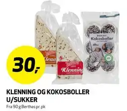 Bunnpris KLENNING OG KOKOSBOLLER U/SUKKER tilbud