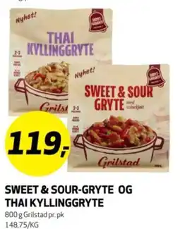 Bunnpris Sweet & sour-gryte og thai kyllinggryte tilbud