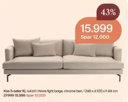 Møbelringen Kos 3-seter XL tekstil Hevre light beige tilbud
