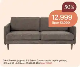 Møbelringen Centi 3-seter (oppsett R3) Tekstil Gaston cacao, røykfarget ben tilbud