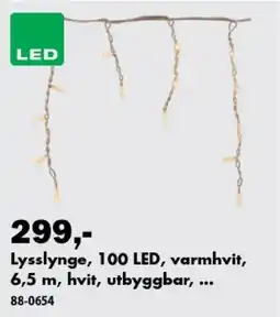 Biltema Lysslynge, 100 LED, varmhvit, 6,5 m, hvit, utbyggbar tilbud