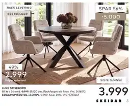 Skeidar Skeidar luke spisebord edgar spisestol tilbud