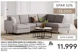 Skeidar Oslo u-sofa åpen ende og sjeselong tilbud