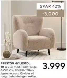 Skeidar Preston hvilestol tilbud