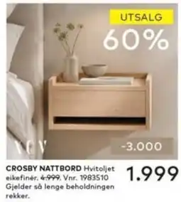 Skeidar Crosby nattbord hvitoljet eikefiner tilbud