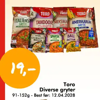 Havaristen Toro diverse gryter tilbud