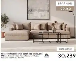 Skeidar Rossi Lux Modulsofa 3-seter med sjeselong tilbud