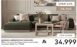 Skeidar Sagrado hjørnesofa m/ sjeselong tilbud