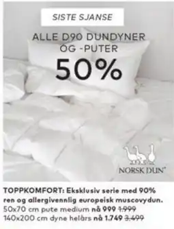 Skeidar Norsk Dun D90 dundyner og -puter tilbud