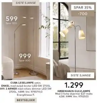Skeidar Cuba leselampe tilbud