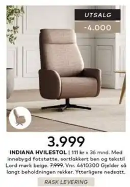 Skeidar Indiana hvilestol tilbud