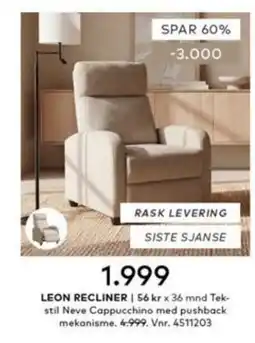 Skeidar Leon recliner tilbud