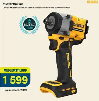 Maxbo DeWalt Muttertrekker 18v uten batteri dreiemoment: 609nm dcf922n tilbud