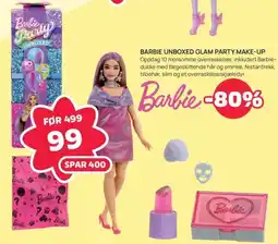 Extra Leker Barbie unboxed glam party make-up tilbud