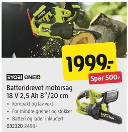 Jula Ryobi one+ batteridrevet motorsag tilbud