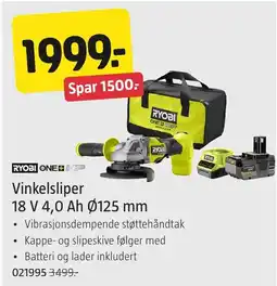 Jula Ryobi vinkelslipper 18 V 4,0 Ah Ø125 mm tilbud