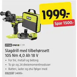 Jula Ryobi slagdrill med tilbehørssett tilbud
