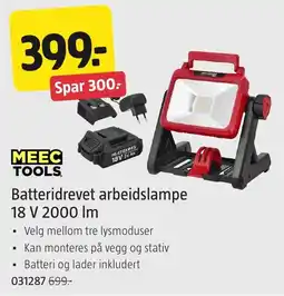 Jula MeeC Tools Batteridrevet arbeidslampe 18 V 2000 lm tilbud