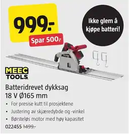 Jula Meec Tools Batteridrevet dykksag 18 V Ø165 mm tilbud