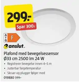 Jula Plafond med bevegelsessensor Ø33 cm 2500 lm 24 W tilbud