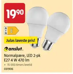 Jula Normalpære, LED 2-pk E27 4 W 470 lm tilbud