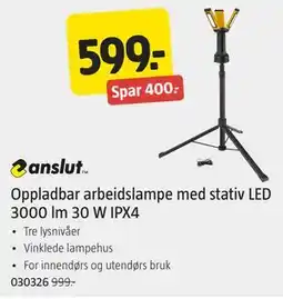 Jula Oppladbar arbeidslampe med stativ LED 3000 lm 30 W IPX4 tilbud