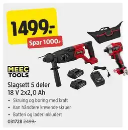 Jula Slagsett 5 deler 18 V 2x2,0 Ah tilbud