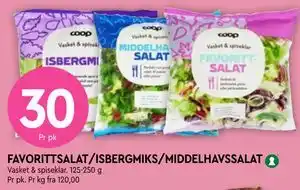 Coop Mega FAVORITTSALAT/ISBERGMIKS/MIDDELHAVSSALAT tilbud