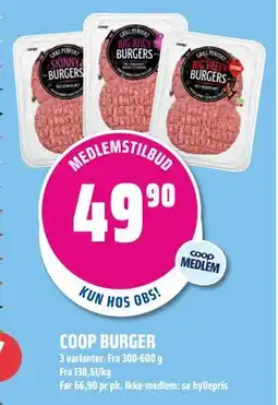 Coop Obs COOP BURGER, Medlemspris tilbud
