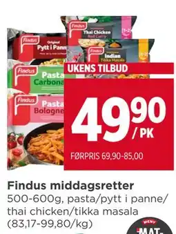 Meny Findus middagsretter tilbud