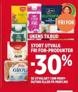 Meny STORT UTVALG FRI FOR-PRODUKTER tilbud