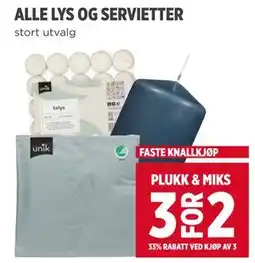 Meny ALLE LYS OG SERVIETTER tilbud