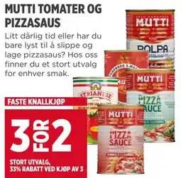 Meny MUTTI TOMATER OG PIZZASAUS tilbud