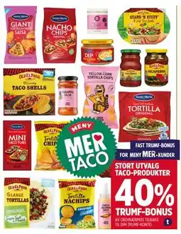 Meny STORT UTVALG TACO-PRODUKTER tilbud
