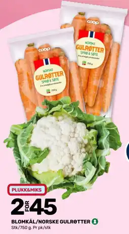 Coop Marked Plukk&Miks Blomkål/Norske Gulerøtter tilbud