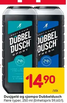 Rusta Dusjgelé og sjampo Dubbeldusch tilbud
