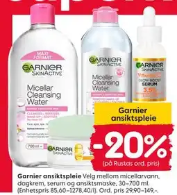 Rusta Garnier ansiktspleie tilbud