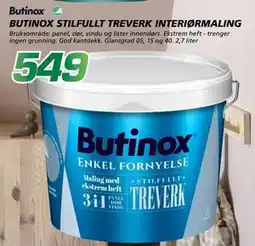 Coop Byggmix BUTINOX STILFULLT TREVERK INTERIØRMALING tilbud