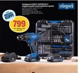 Coop Byggmix Scheppach IXES C-CDTB74/2-X slagbormaskin med 2 batterier og bits tilbud
