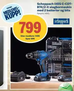 Coop Byggmix Scheppach IXES C-CDT-B74/2-X slagbormaskin med 2 batterier og bits tilbud