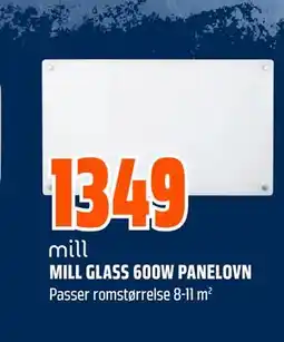 Obs Bygg MILL GLASS 600W PANELOVN tilbud