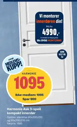 Obs Bygg Harmonie Ask 3-speil kompakt innerdør tilbud