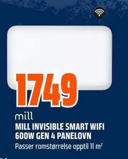 Obs Bygg MILL INVISIBLE SMART WIFI 600W GEN 4 PANELOVN tilbud