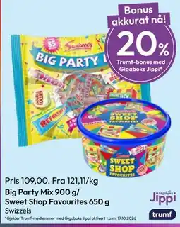 Gigaboks Big Party Mix 900 g/ Sweet Shop Favourites 650 g tilbud