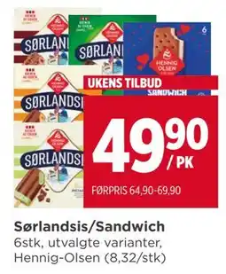 Meny Sørlandsis/Sandwich tilbud